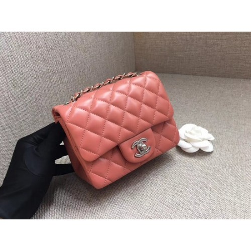 Chanel Classic MINI Flap Bag eredeti báránybőr bőr A1115 rózsaszín ezüst lánc