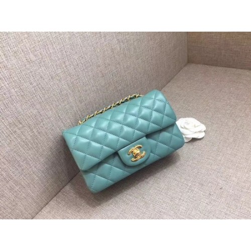 Chanel Classic MINI Flap Bag eredeti báránybőr bőr A1116 világoskék arany lánc