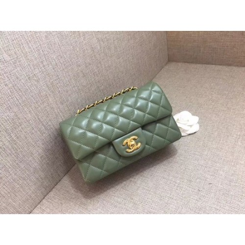 Chanel Classic MINI Flap Bag eredeti báránybőr bőr A1116 zöld arany lánc