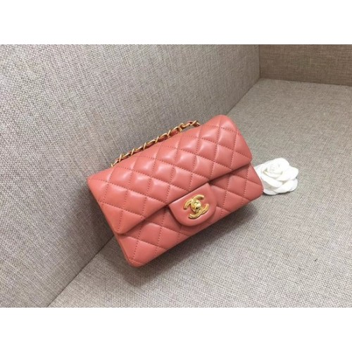 Chanel Classic MINI Flap Bag eredeti báránybőr bőr A1116 rózsaszín arany lánc
