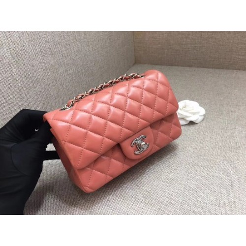 Chanel Classic MINI Flap Bag eredeti báránybőr bőr A1116 rózsaszín ezüst lánc