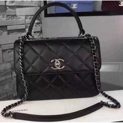 Chanel Klasszikus Felső Zsebtáska Fekete Eredeti Bőr A98079 Ezüst
