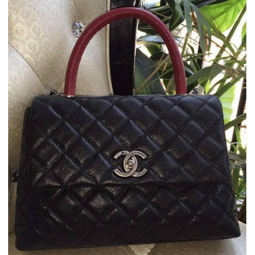 Chanel Klasszikus Felső Fogantyús Táska Eredeti Cannage Mintás A95169 Fekete&Piros