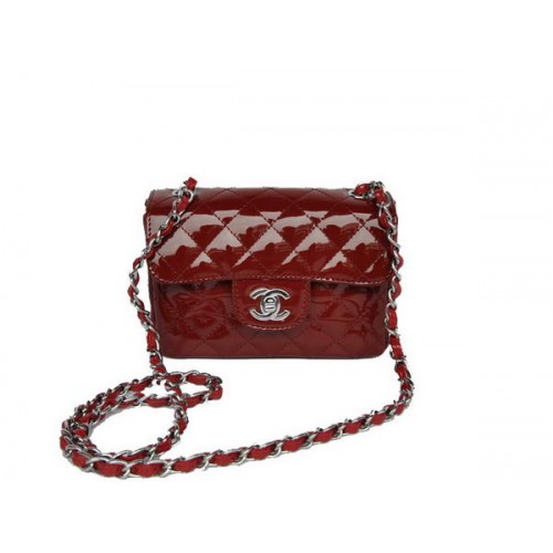 vásároljon olcsó Chanel Classic mini Flap Bag 1115 Bordeaux lakk ezüst hardveres