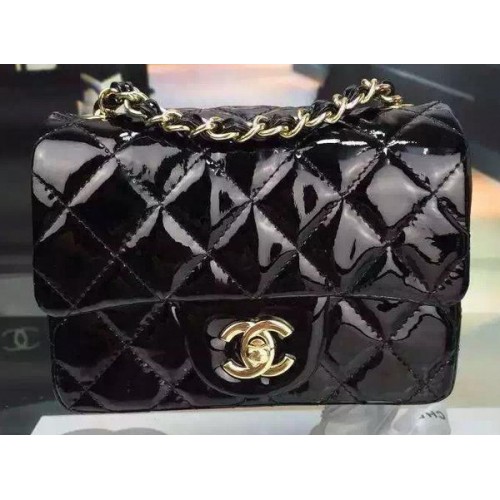 Chanel Klasszikus Mini Zsebtáska Fekete Eredeti Lakkbőr CF7171 Arany