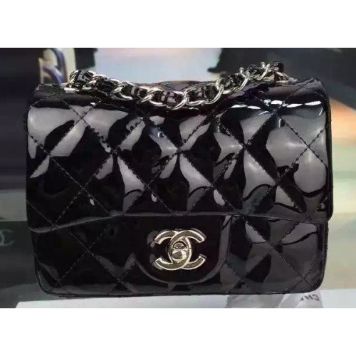 Chanel Klasszikus Mini Zsebtáska Fekete Eredeti Lakkbőr CF7171 Ezüst