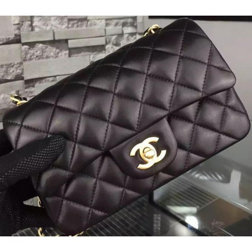 Chanel Klasszikus Mini Zsebtáska Fekete Báránybőr A67350 Arany