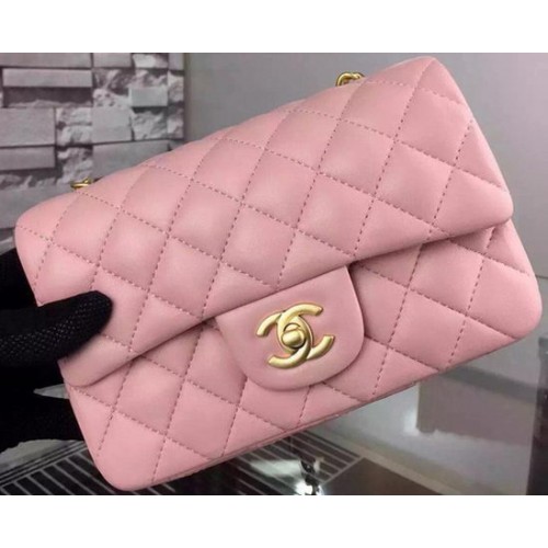 Chanel Klasszikus Mini Zsebtáska Rózsaszín Báránybőr Bőr A67350 Arany