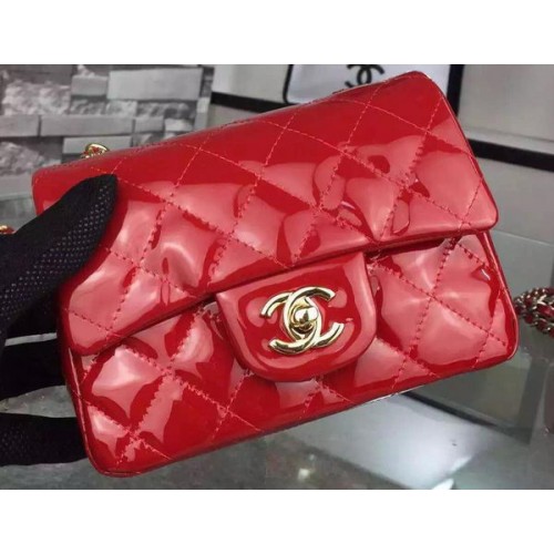 Chanel Klasszikus Mini Zsebtáska Piros Eredeti Lakkbőr CF7171 Arany