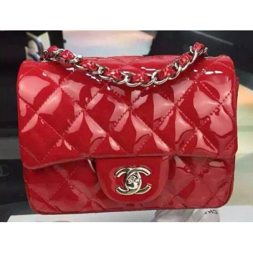 Chanel Klasszikus Mini Zsebtáska Piros Eredeti Lakkbőr CF7171 Ezüst
