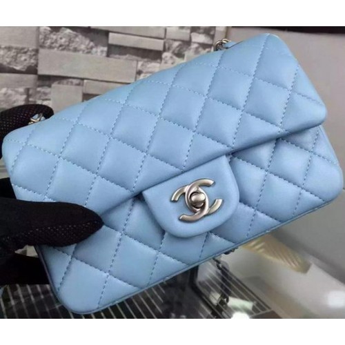 Chanel Klasszikus Mini Zsebtáska Égkék Báránybőr Bőr A67350 Ezüst