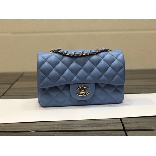 Chanel Klasszikus Mini Flap Eredeti Báránybőr Bőr Táska 1116 Kék