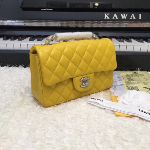 Chanel Classic eredeti báránybőr bőr crossbody táska A1116 sárga ezüst lánc
