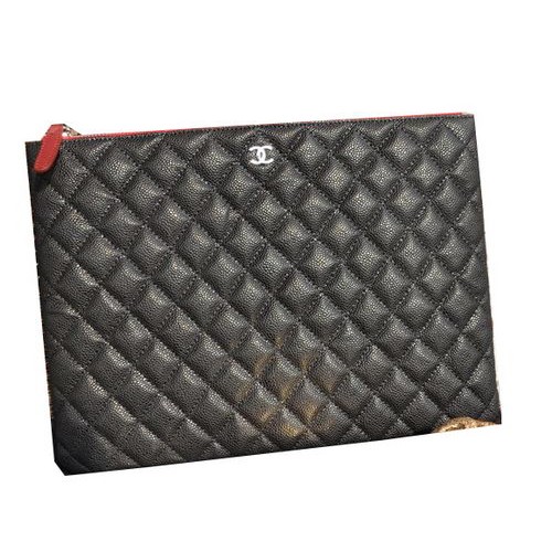 Chanel fekete bőr clutch táska A82044 ezüst színű