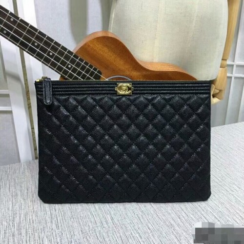 Chanel Clutch Bag Fekete Kaviár Bőr 7010 Arany