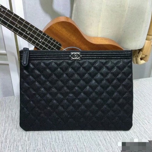 Chanel Clutch Bag Fekete Kaviár Bőr 7010 Ezüst