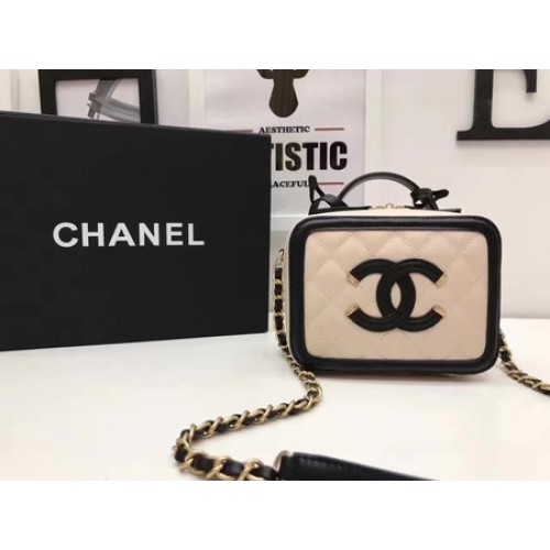 Chanel Kozmetikai Táska Eredeti Cannage Pattern A93341 Barackszínű&Fekete