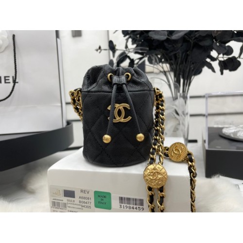 Chanel húzózsinóros táska arany fém A68081 fekete