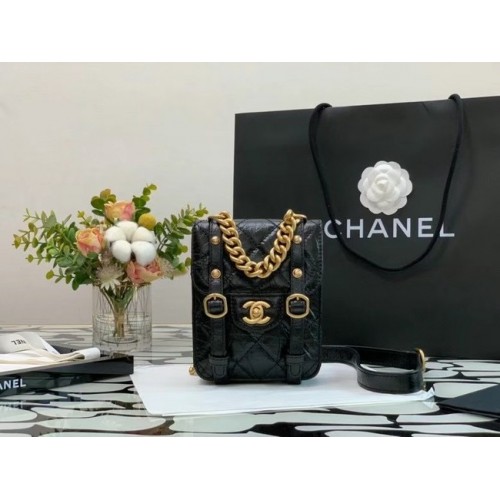 Chanel FLAP TÁSKA Antik Borjúbőr Arany Tónusú Fém AS2695 Fekete