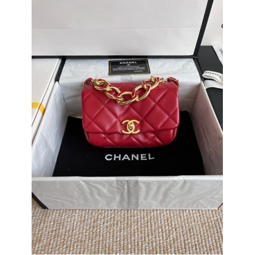 Chanel FLAP BAG báránybőr aranyszínű fém AS3375 piros