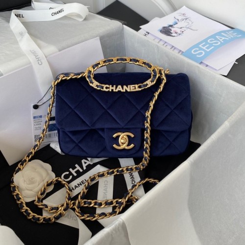 Chanel FLAP BAG bársony arany-tónusú fém AS3451 kék