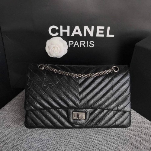 Chanel Flap Original marhabőr 30225 fekete ezüst lánc