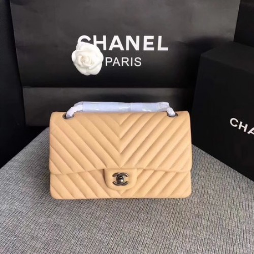 Chanel Flap Válltáska Barackszínű Eredeti Báránybőr CF1112V Ezüst