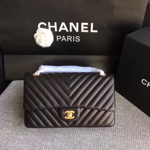 Chanel Flap Válltáska Fekete Eredeti Báránybőr CF1112V Arany