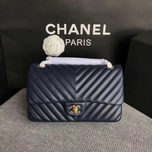 Chanel Flap Válltáska Sötétkék Eredeti Báránybőr CF1112V Arany