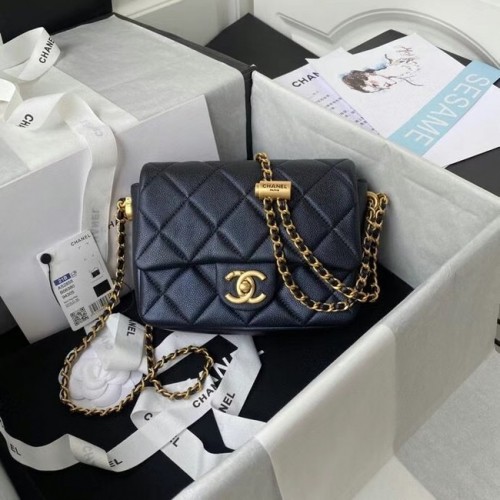 Chanel Flap válltáska szemcsés borjúbőrből AS2855 gyöngyfekete