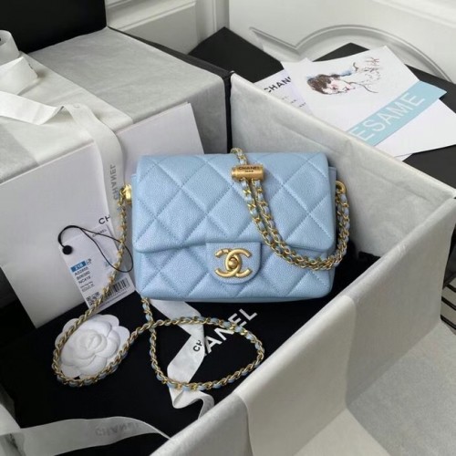 Chanel Flap Válltáska Szemcsés Borjúbőr AS2855 Égkék