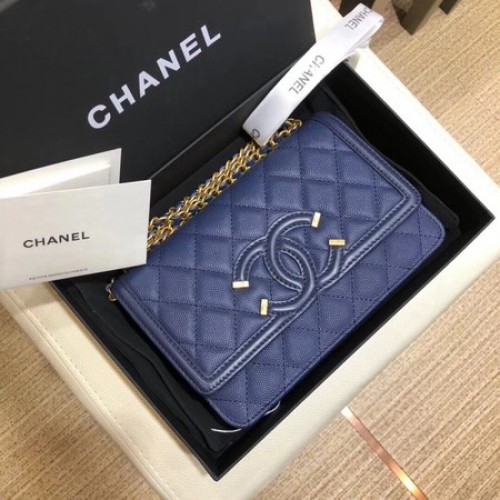 Chanel Flap válltáska eredeti kaviár bőr 5698 kék