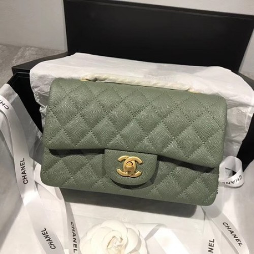 Chanel Flap Válltáska Eredeti Kaviár Bőr CF1116 Zöld