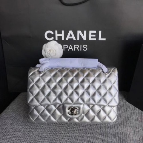 Chanel Flap Válltáska Eredeti Báránybőr Bőr CF1112 Ezüst