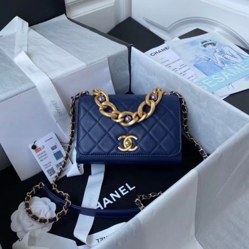Chanel Flap Válltáska Eredeti Bőr AS2638 Kék