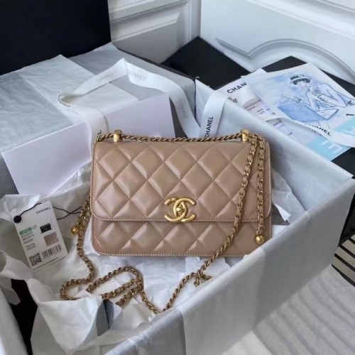 Chanel Flap Válltáska Eredeti Bőr AS2649 Barackszínű