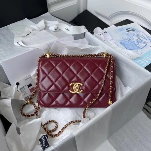 Chanel Flap Válltáska Eredeti Bőr AS2649 Bordó