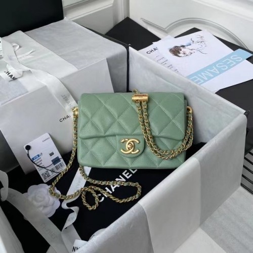 Chanel Flap válltáska eredeti bőr AS2855 zöld