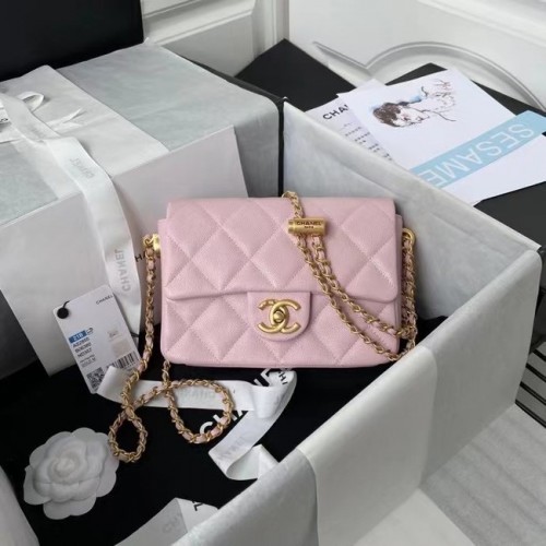 Chanel Flap válltáska eredeti bőr AS2855 világos rózsaszín