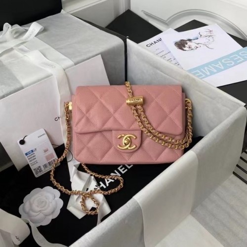 Chanel Flap válltáska eredeti bőr AS2855 rózsaszín