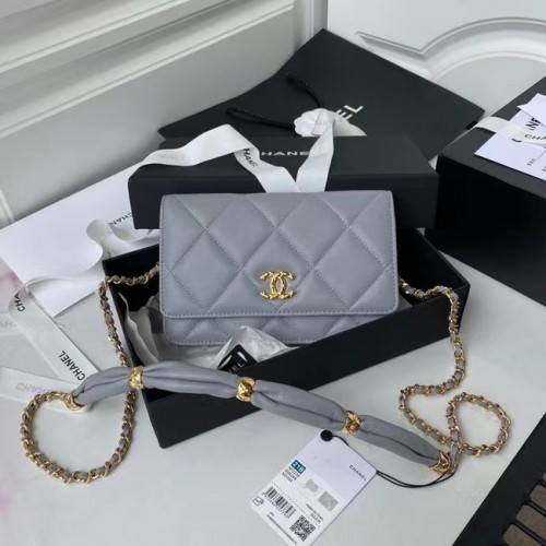 Chanel Flap válltáska mini eredeti bőr AS2755 szürke
