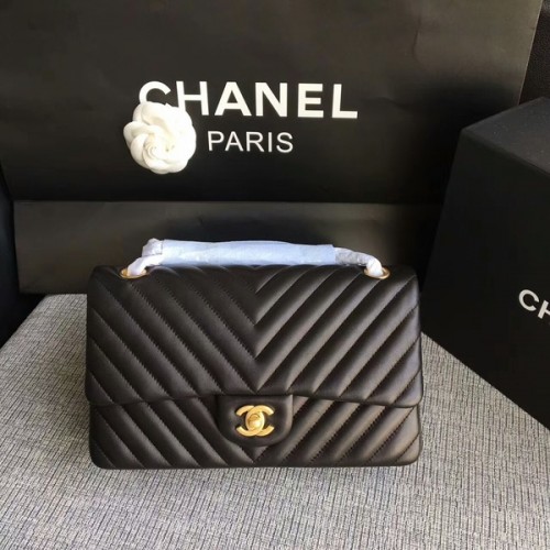 Chanel Flap Válltáska Fekete Eredeti Báránybőr CF1112 Arany