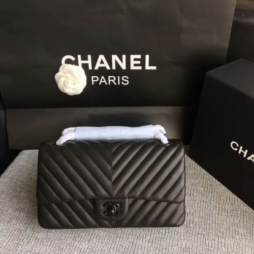 Chanel Flap Válltáska Fekete Eredeti Báránybőr CF1112