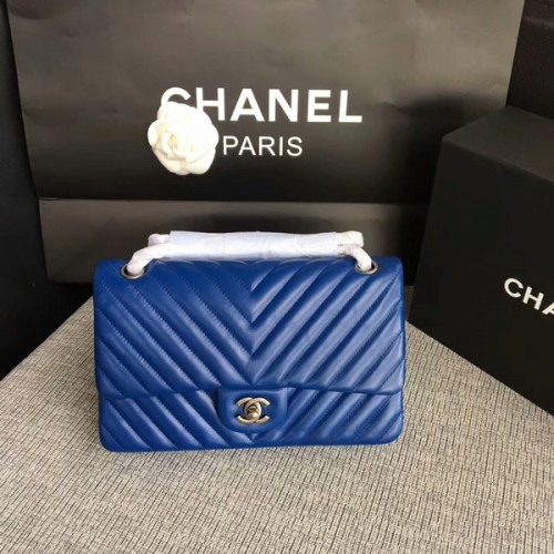 Chanel Flap Válltáska Kék Eredeti Báránybőr CF1112 Ezüst