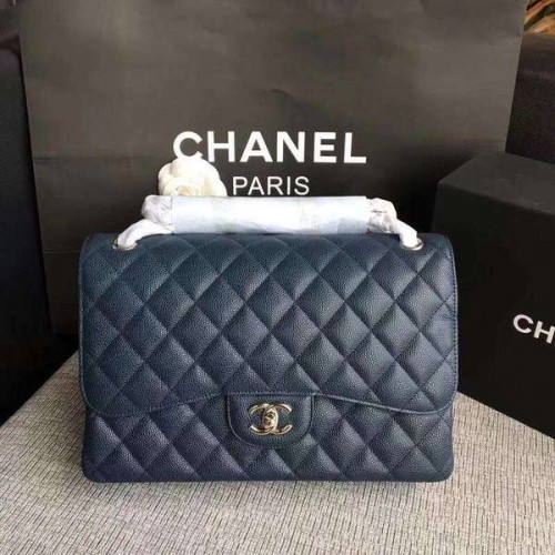 Chanel Flap Válltáska Sötétkék Eredeti Borjúbőr CF1113 Ezüst