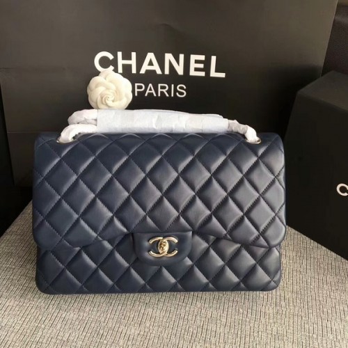 Chanel Flap Válltáska Sötétkék Eredeti Báránybőr CF1113 Ezüst