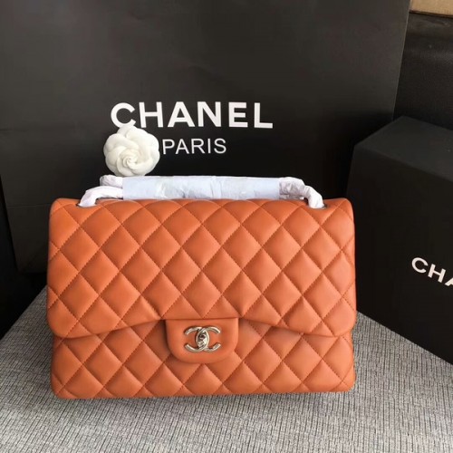 Chanel eredeti báránybőr válltáska narancssárga CF1113 ezüst