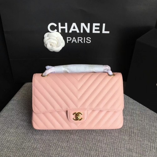 Chanel Flap Válltáska Rózsaszín Eredeti Borjúbőr CF1112 Arany