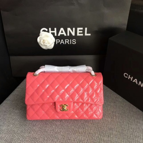 Chanel Flap Válltáska Rózsaszín Eredeti Lakkbőr CF1112 Arany