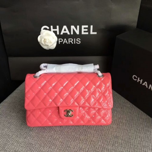 Chanel Flap Válltáska Rózsaszín Eredeti Lakkbőr CF1112 Ezüst